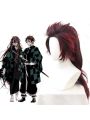 Demon Slayer  Tanjirou Kamado Female Red Black  Long Cosplay Wigs