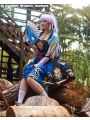 Game Genshin Impact Ayaka Gray Mixed Blue Long Ponytail Cosplay Wigs