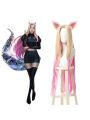 LOL KDA BADDEST Nine Tailed Fox Ahri Blond Mixed Pink Long Cosplay Wigs
