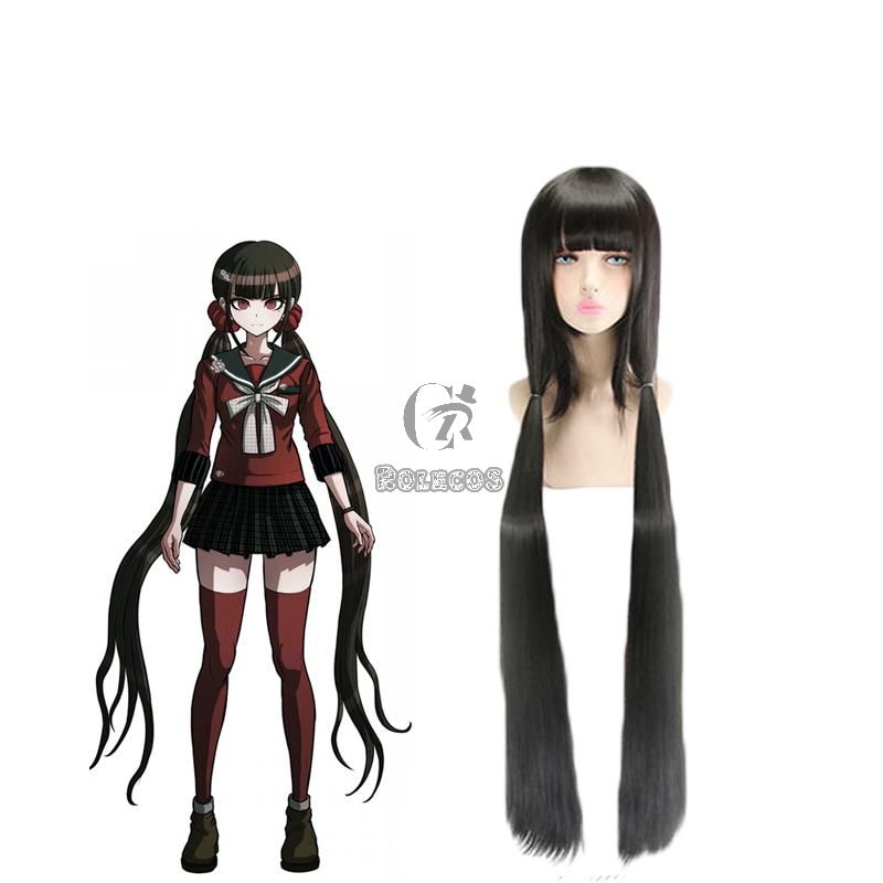 120cm Danganronpa V3 Harukawa Maki Black Long Cosplay Wigs