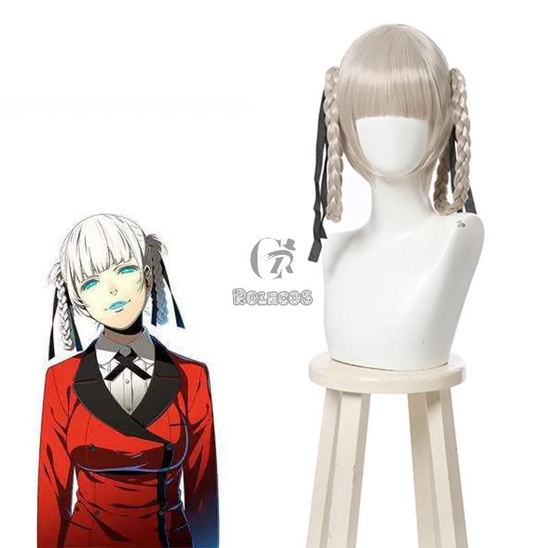 28cm Kakegurui Momobami Kirari Synthetic Silver Cosplay Wigs