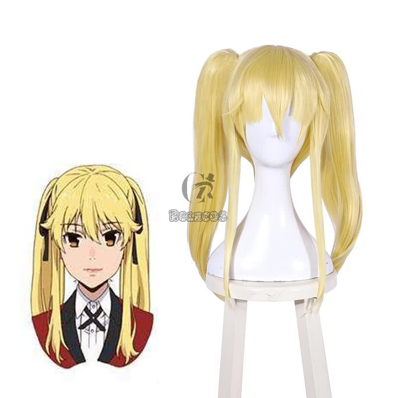 45cm Kakegurui Saotome Meari Synthetic Yellow Cosplay Wigs