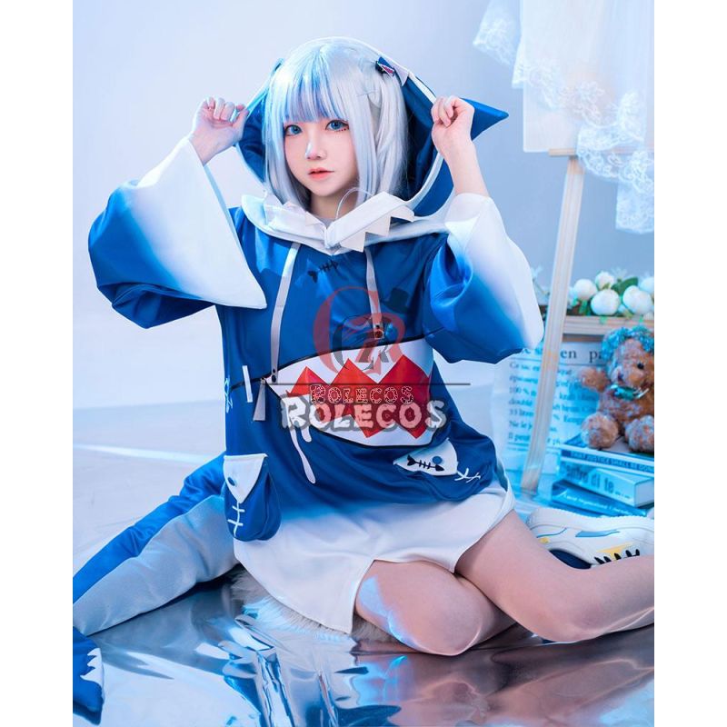 Hololive English Vtuber Gawr Gura Blue Mixed White Long Cosplay Wigs