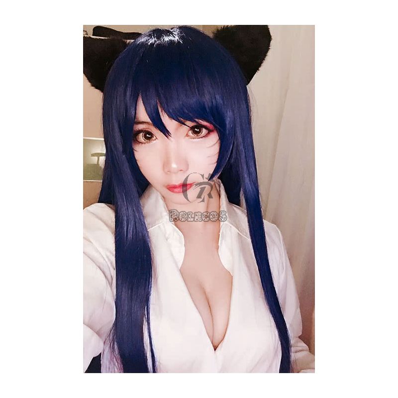 League Of Legends the Nine-Tailed Fox Ahri Long Deep Blue Game Cosplay Woman Wigs