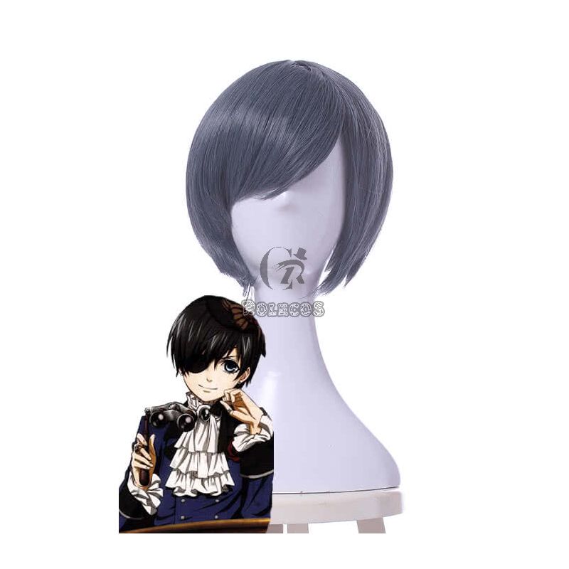 Black Butler Ciel Phantomhive Short Blue Grey Cosplay Wigs 