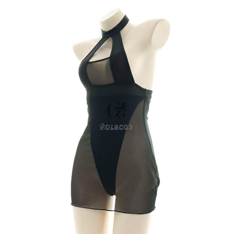 Black High Fork Translucent Sexy Lingerie Cosplay Costume