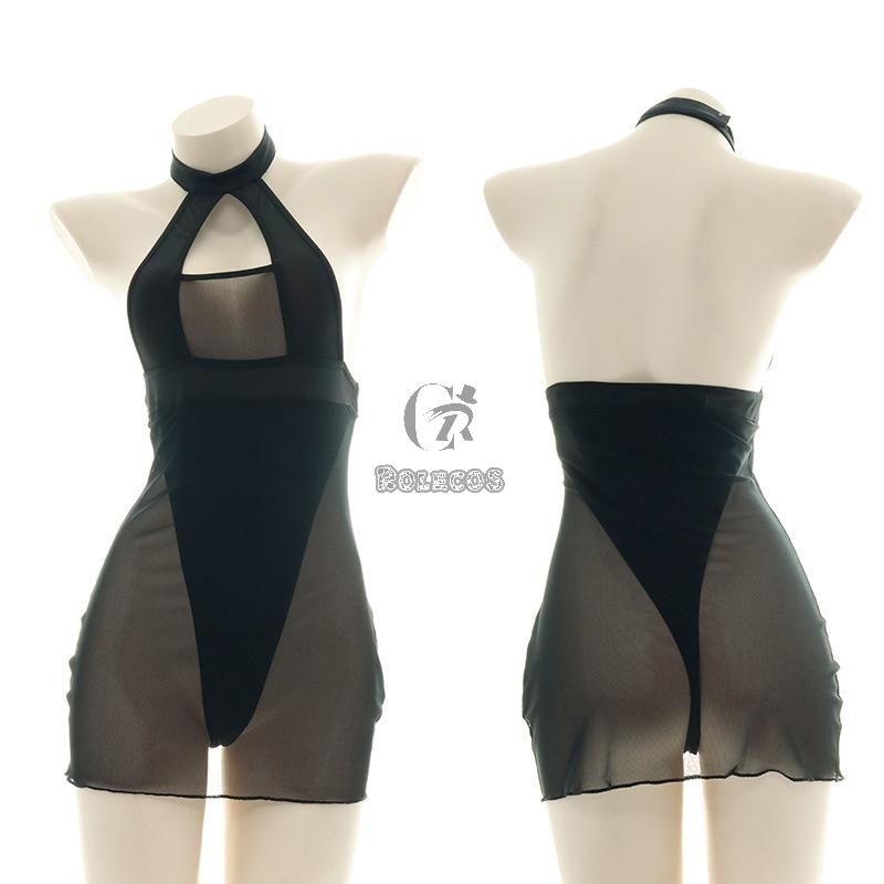 Black High Fork Translucent Sexy Lingerie Cosplay Costume