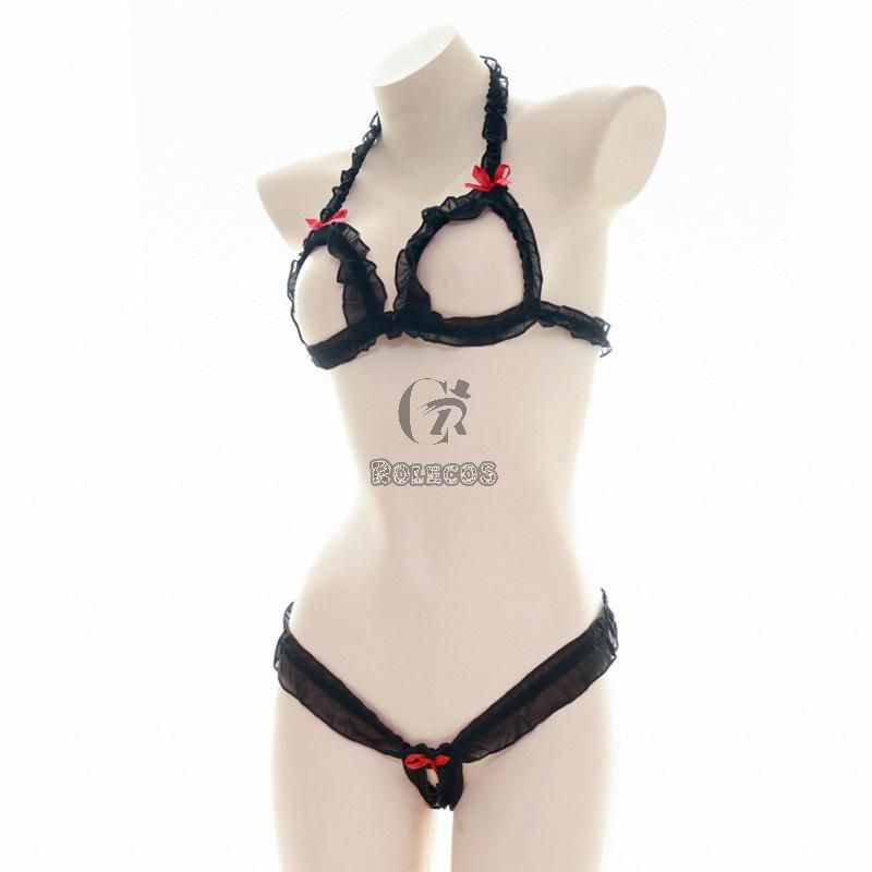 Black Lace Sexy Hollow Bikini Cosplay Costume