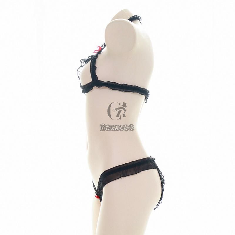 Black Lace Sexy Hollow Bikini Cosplay Costume