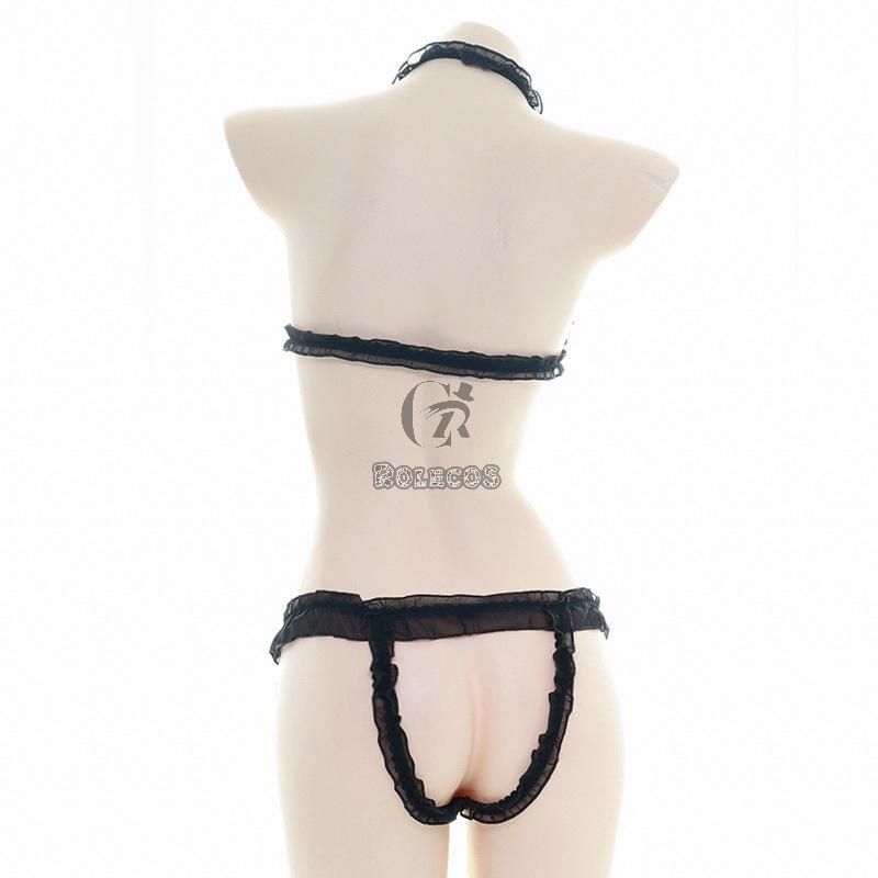 Black Lace Sexy Hollow Bikini Cosplay Costume