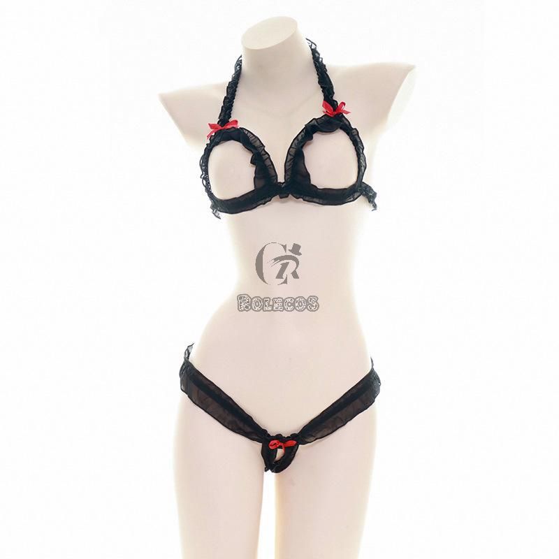 Black Lace Sexy Hollow Bikini Cosplay Costume