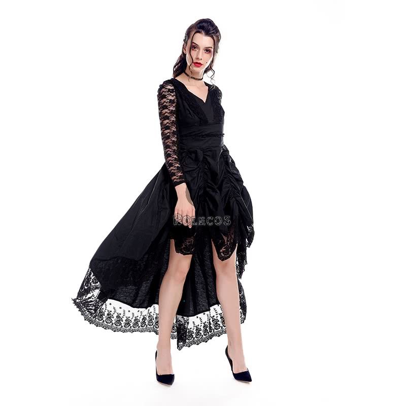 Black Sexy Gothic Victorian Dress With Long Sleeves Cosplay Costume-2