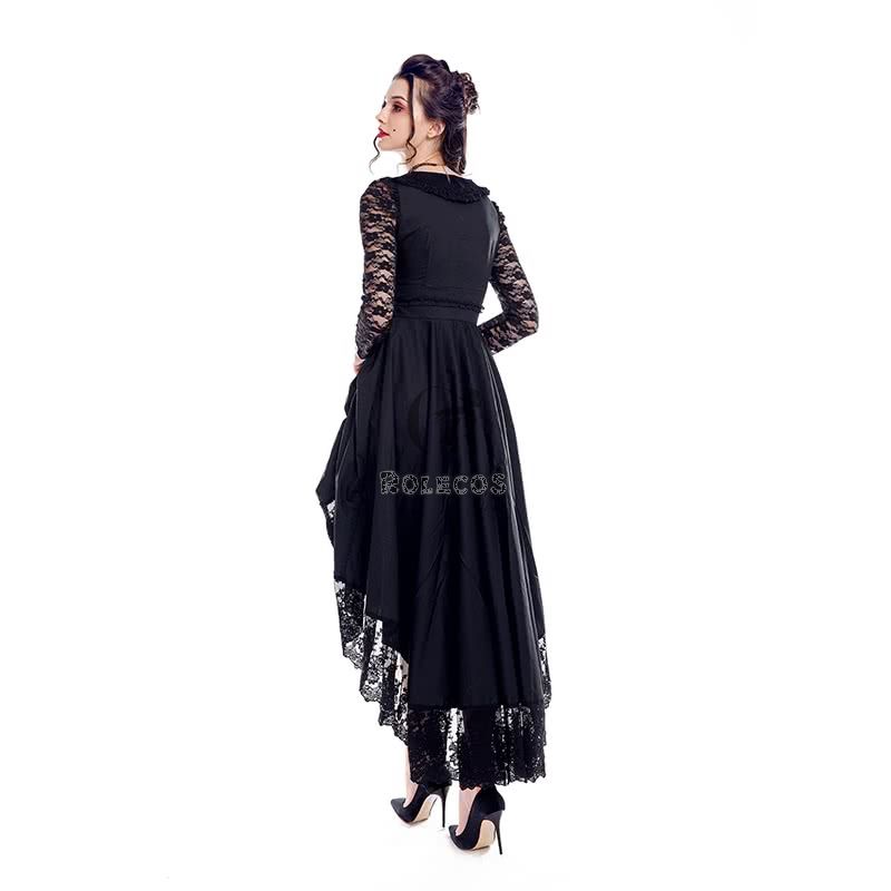 Black Sexy Gothic Victorian Dress With Long Sleeves Cosplay Costume-5