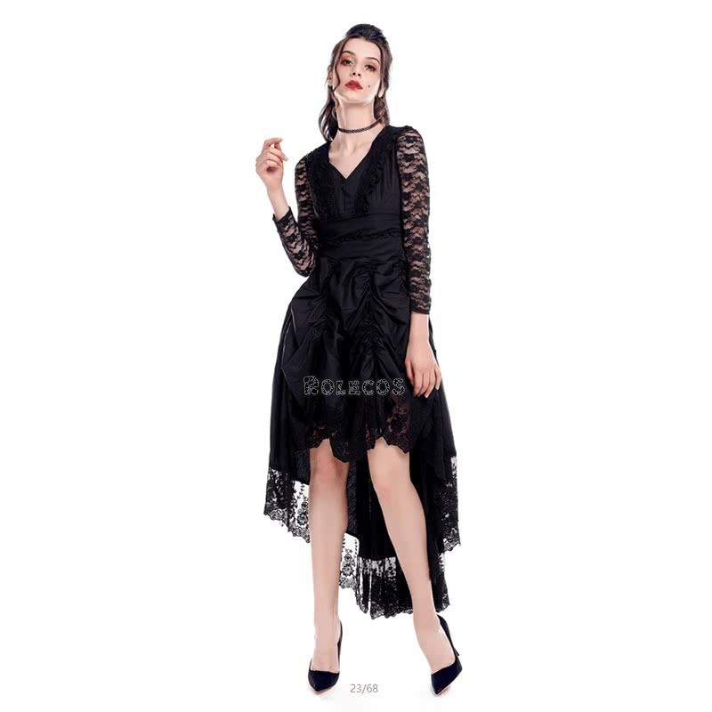 Black Sexy Gothic Victorian Dress With Long Sleeves Cosplay Costume-3