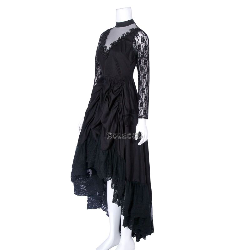 Black Sexy Gothic Victorian Elegant Dress With Waistband Cosplay Costumes-2