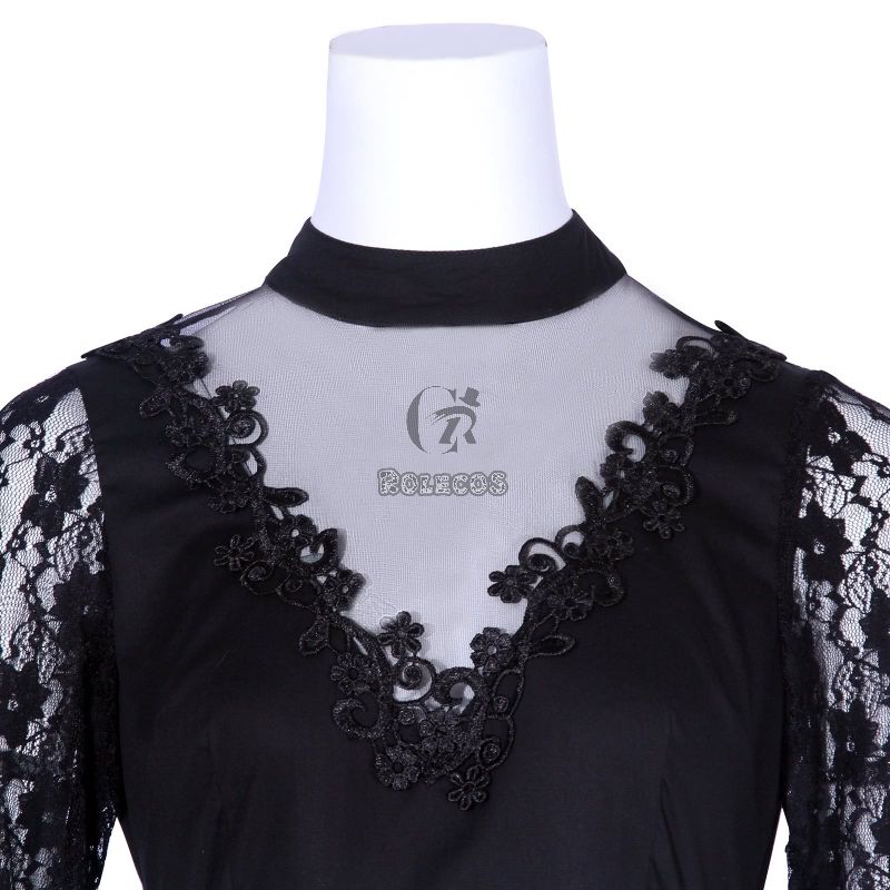 Black Sexy Gothic Victorian Elegant Dress With Waistband Cosplay Costumes-5