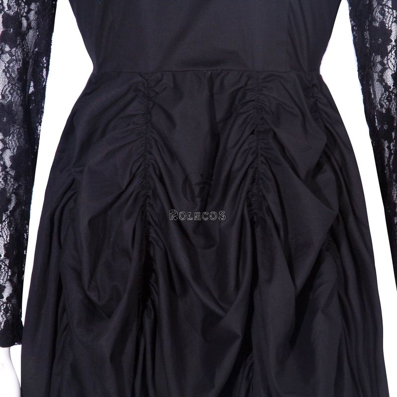 Black Sexy Gothic Victorian Elegant Dress With Waistband Cosplay Costumes-6