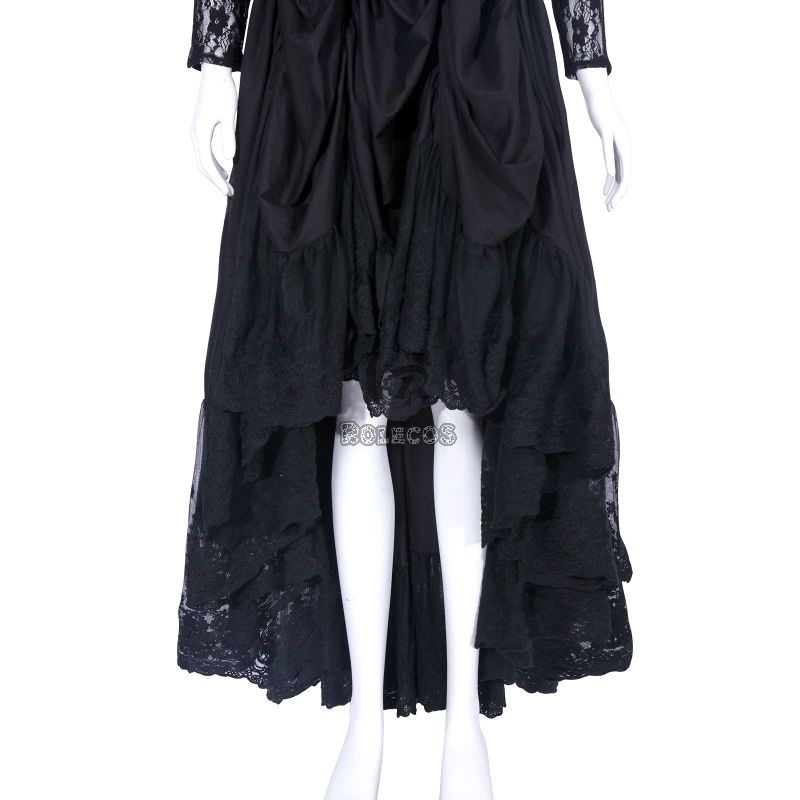 Black Sexy Gothic Victorian Elegant Dress With Waistband Cosplay Costumes-7