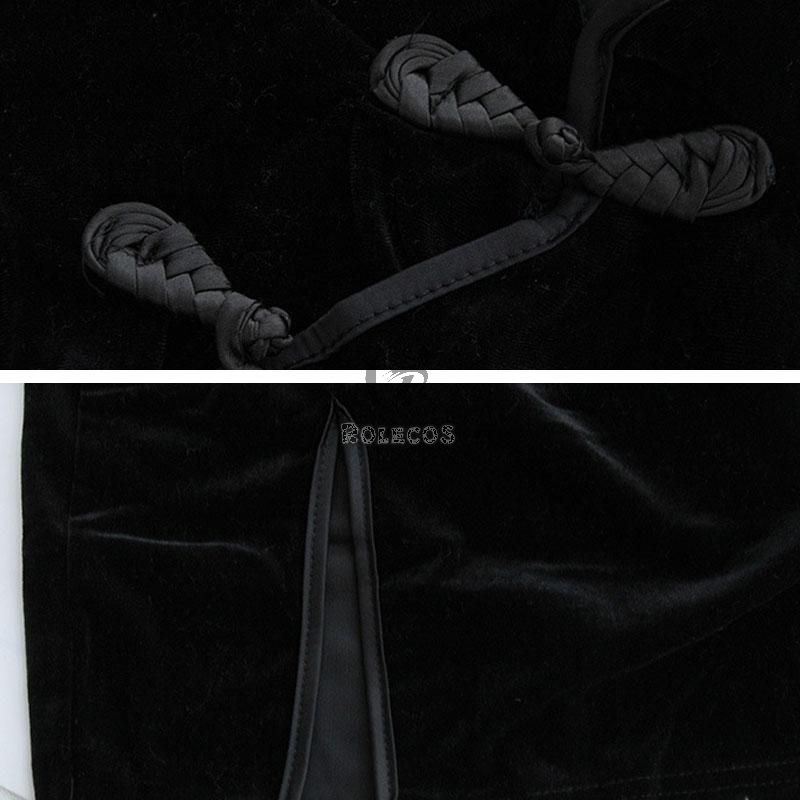 Black Velvet Cheongsam Dress Cosplay Costume 
