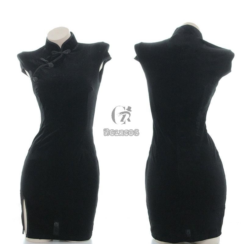 Black Velvet Cheongsam Dress Cosplay Costume 