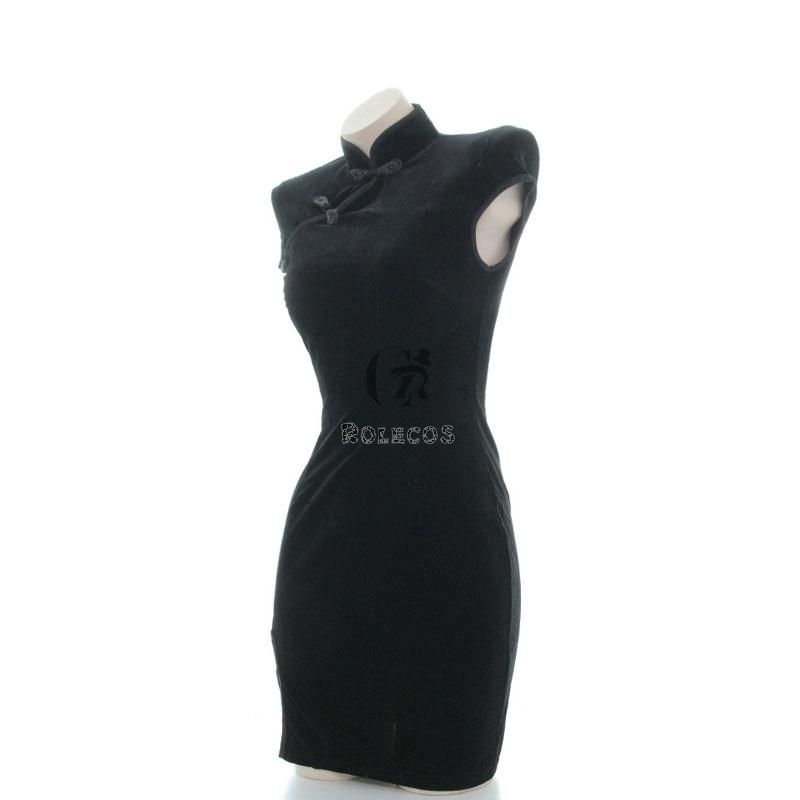 Black Velvet Cheongsam Dress Cosplay Costume 