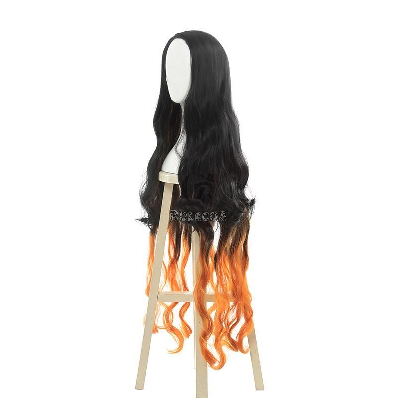 Blade of Demon  Kimetsu no Yaiba Nezuko Kamado Black Brown Long Wave Cosplay Wigs
