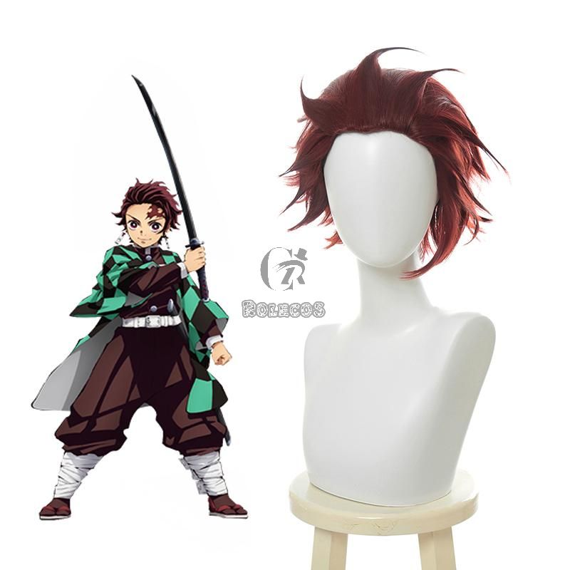 Blade of Demon  Kimetsu no Yaiba Tanjirou Kamado Red Black Cosplay Wigs