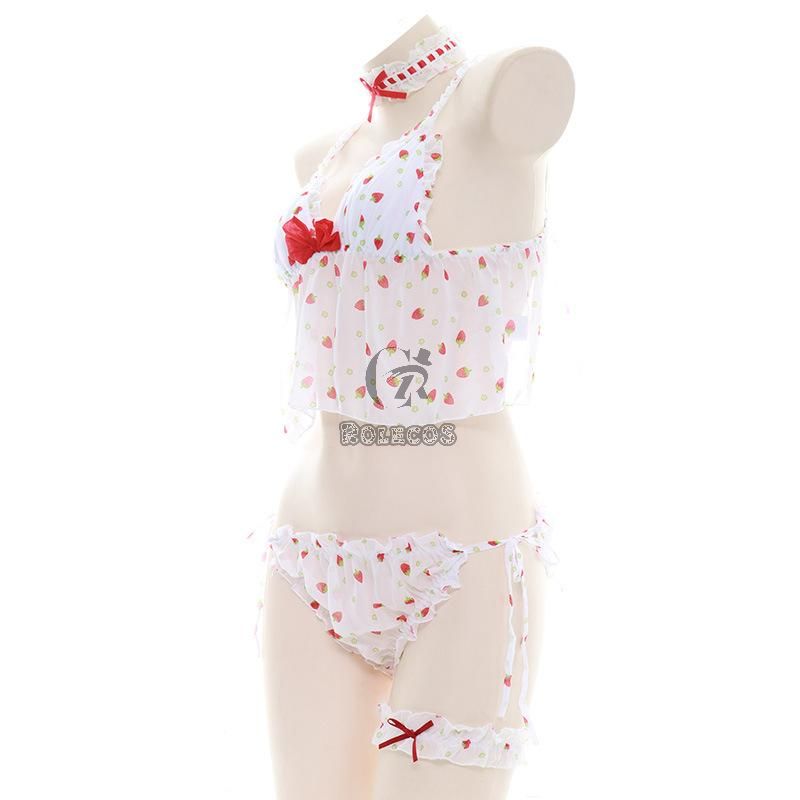 Cute Strawberry Translucent Pajamas Cosplay Costume