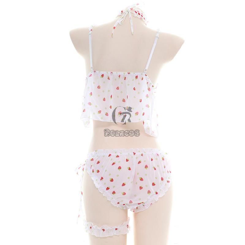 Cute Strawberry Translucent Pajamas Cosplay Costume