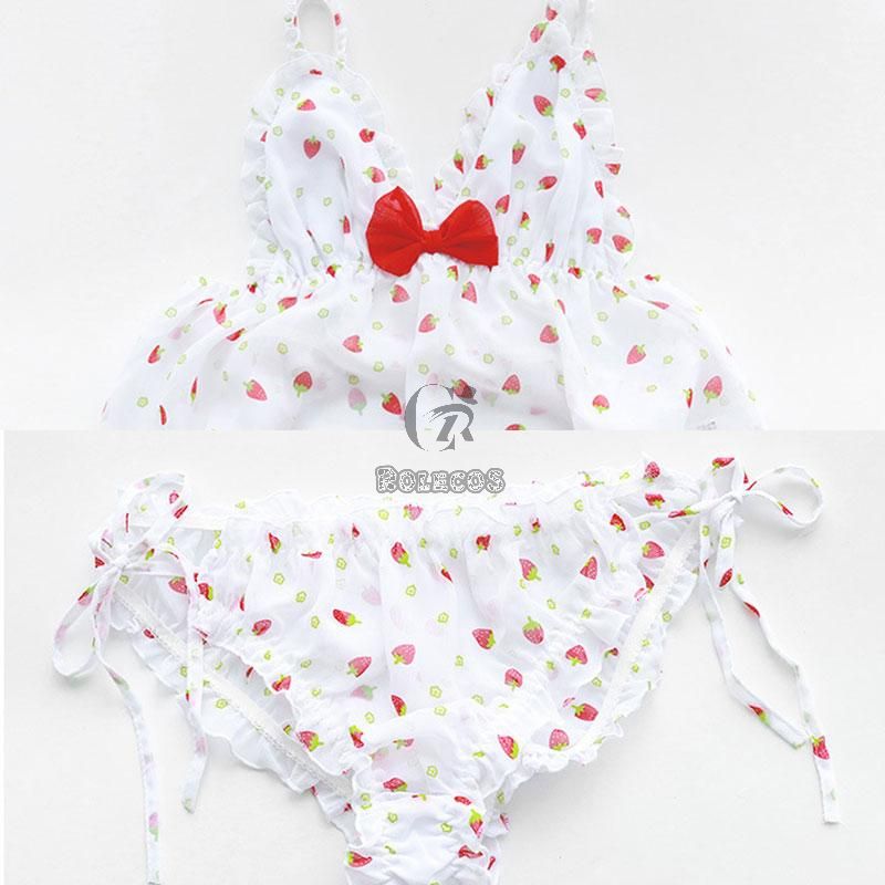 Cute Strawberry Translucent Pajamas Cosplay Costume