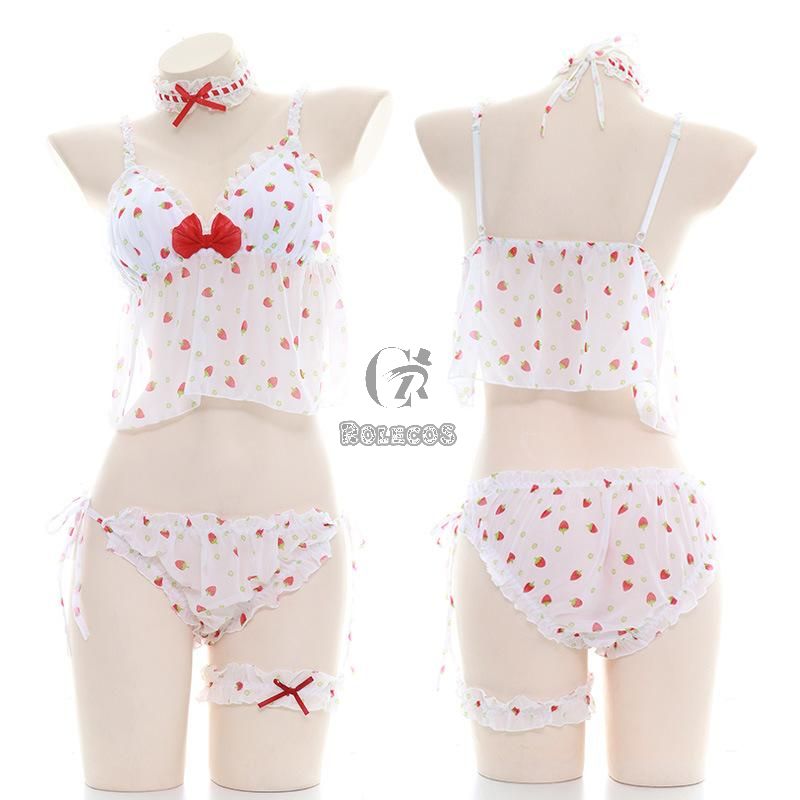 Cute Strawberry Translucent Pajamas Cosplay Costume