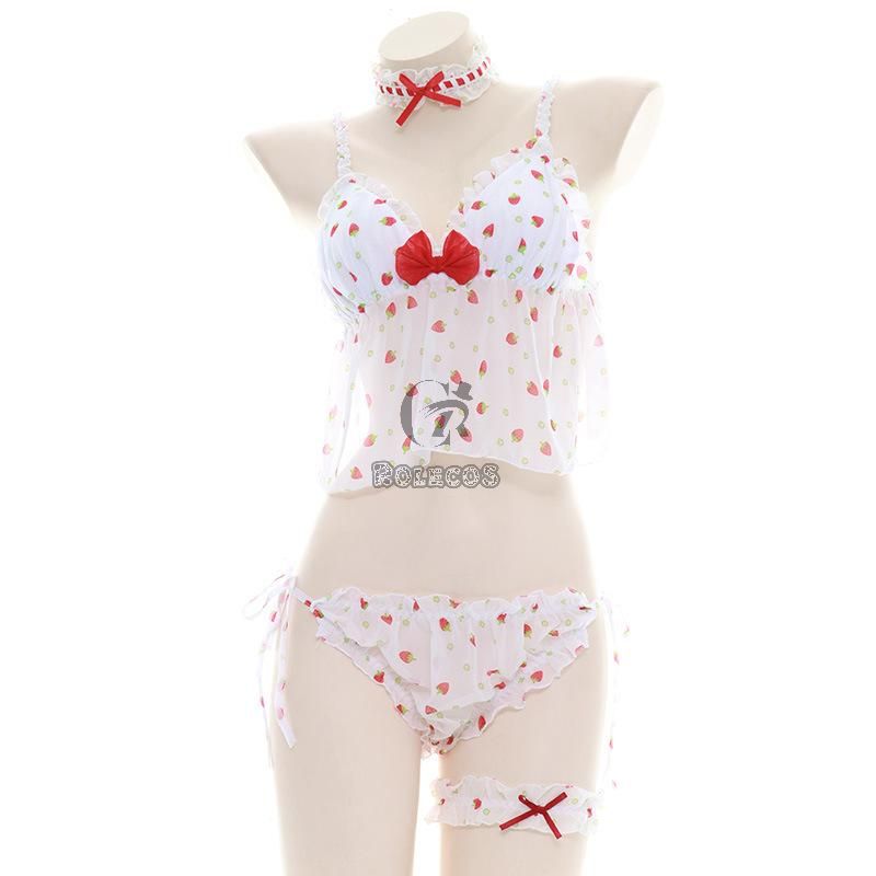 Cute Strawberry Translucent Pajamas Cosplay Costume