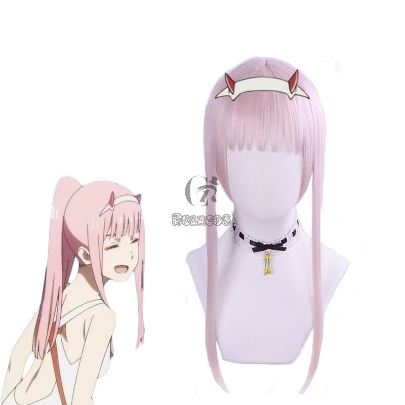 DARLING in the FRANXX Anime Cosplay 02 Zero Two Pink Long Ponytail Cosplay Wig