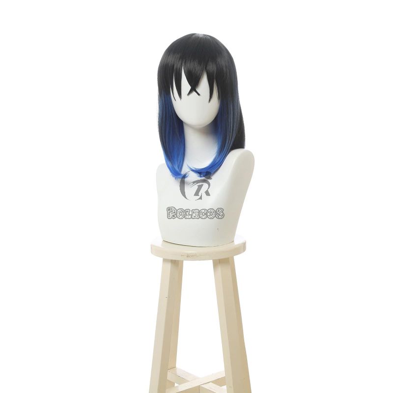 Demon Slayer Hashibira Inosuke Blue Black Mixed Color Cosplay Wigs