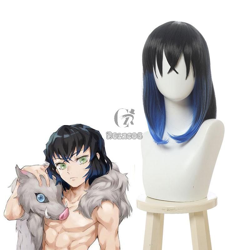 Demon Slayer Hashibira Inosuke Blue Black Mixed Color Cosplay Wigs