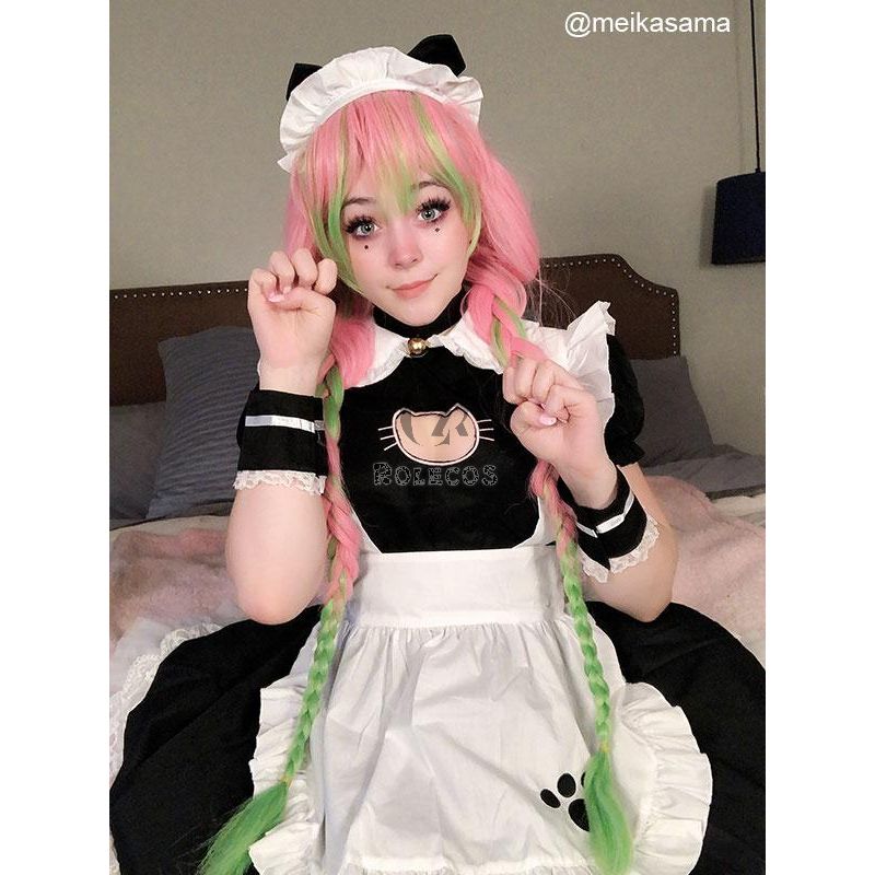 Demon Slayer Kanroji Mitsuri Pink Mixed Green Weave Long Coaplay Wigs