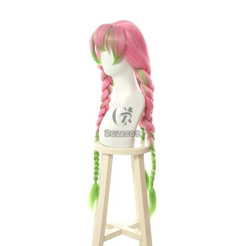 Demon Slayer Kanroji Mitsuri Pink Mixed Green Weave Long Coaplay Wigs
