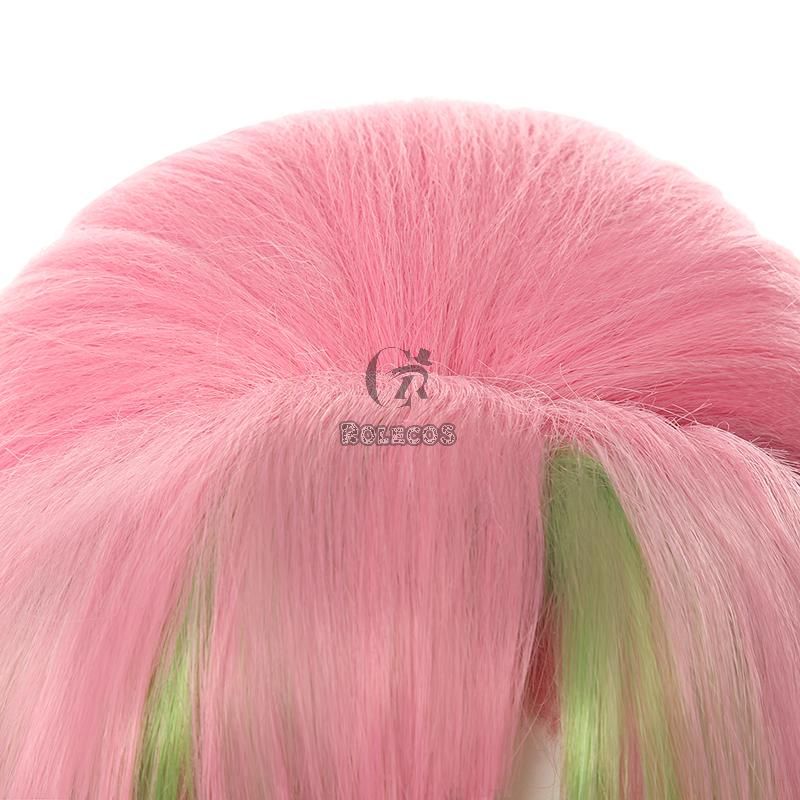 Demon Slayer Kanroji Mitsuri Pink Mixed Green Weave Long Coaplay Wigs