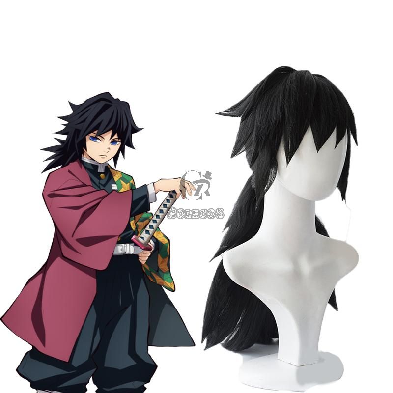 Demon Slayer  Kimetsu no Yaiba Tomioka Giyuu Black Long Cosplay Wigs