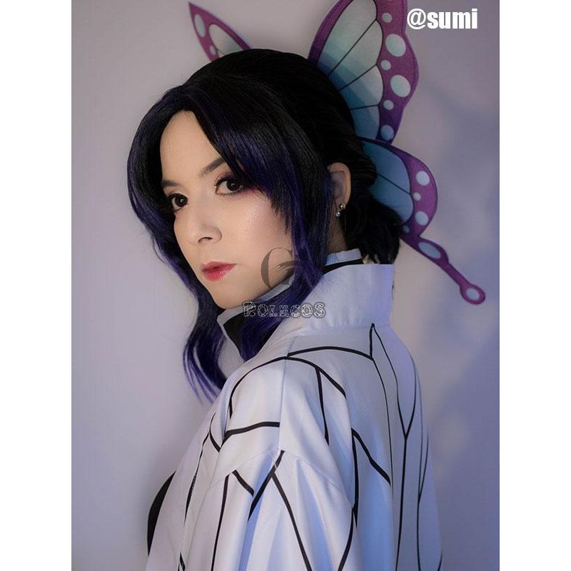 Demon Slayer Kochou Shinobu Short Purple Gradient Color Cosplay Wigs