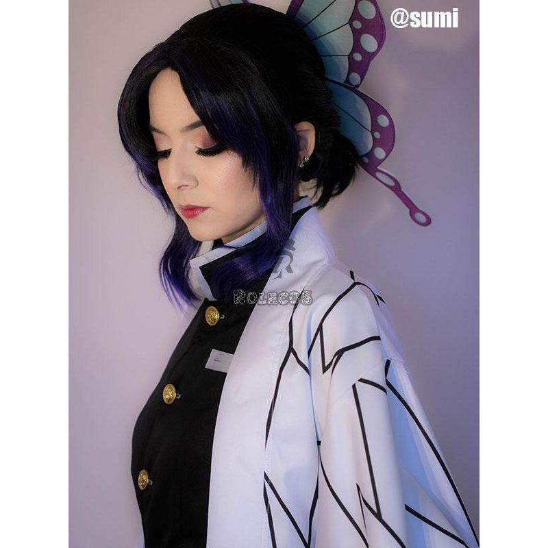 Demon Slayer Kochou Shinobu Short Purple Gradient Color Cosplay Wigs