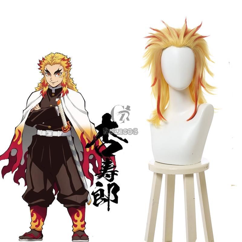 Demon Slayer  Rengoku Kyoujurou Yellow Mixed Red Ponytail Cosplay Wigs
