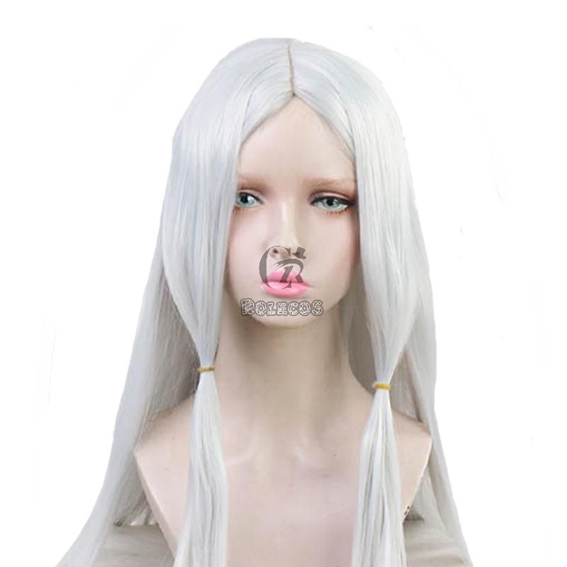 Demon Slayer Rui Spider Mother Silver Long  Cosplay Wigs Free Headdress