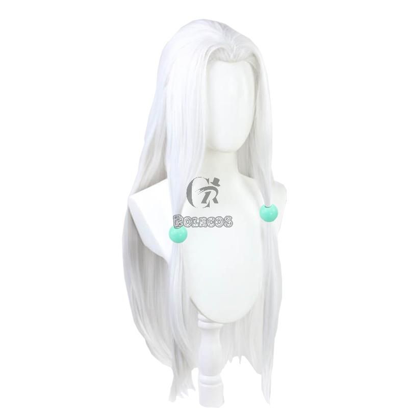 Demon Slayer Rui Spider Sister White Long  Cosplay Wigs Free Headdress 