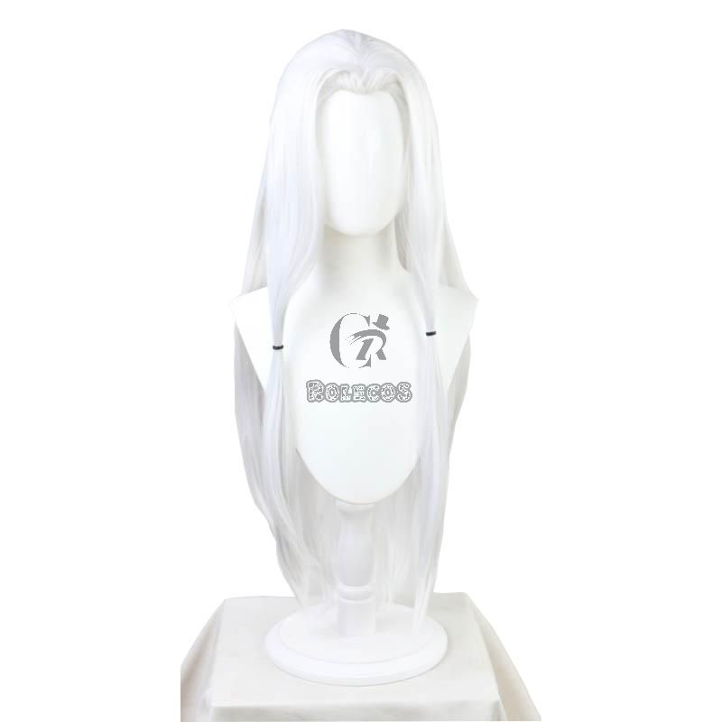 Demon Slayer Rui Spider Sister White Long  Cosplay Wigs Free Headdress 