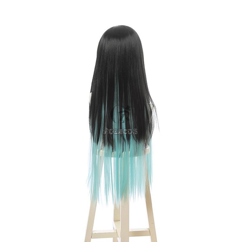 Demon Slayer Tokitou Muichirou Long Straight Green Mixed Black  Cosplay Wigs