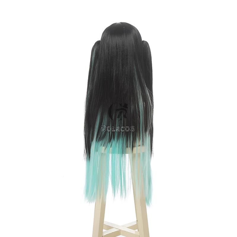 Demon Slayer Tokitou Muichirou Long Straight Green Mixed Black  Cosplay Wigs