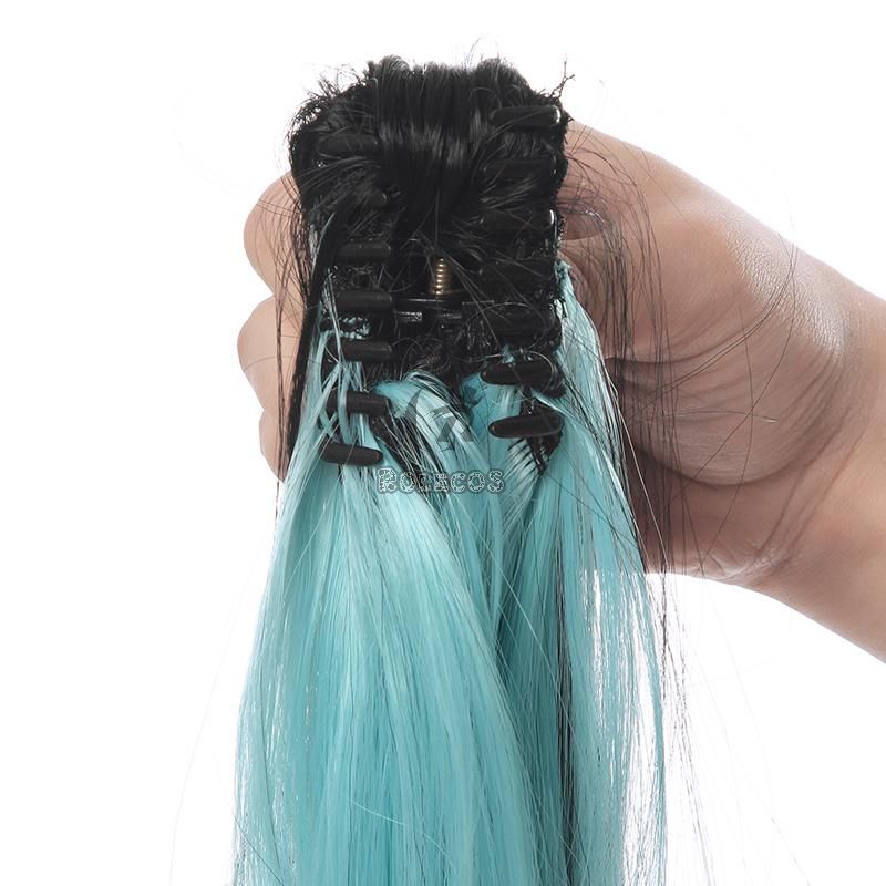 Demon Slayer Tokitou Muichirou Long Straight Green Mixed Black  Cosplay Wigs