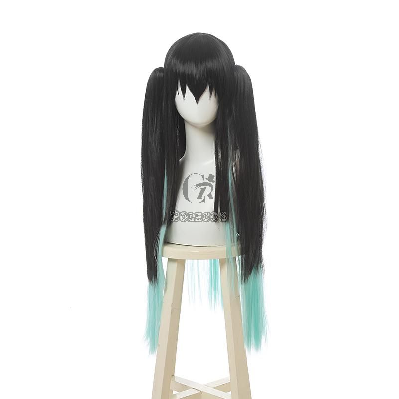 Demon Slayer Tokitou Muichirou Long Straight Green Mixed Black  Cosplay Wigs