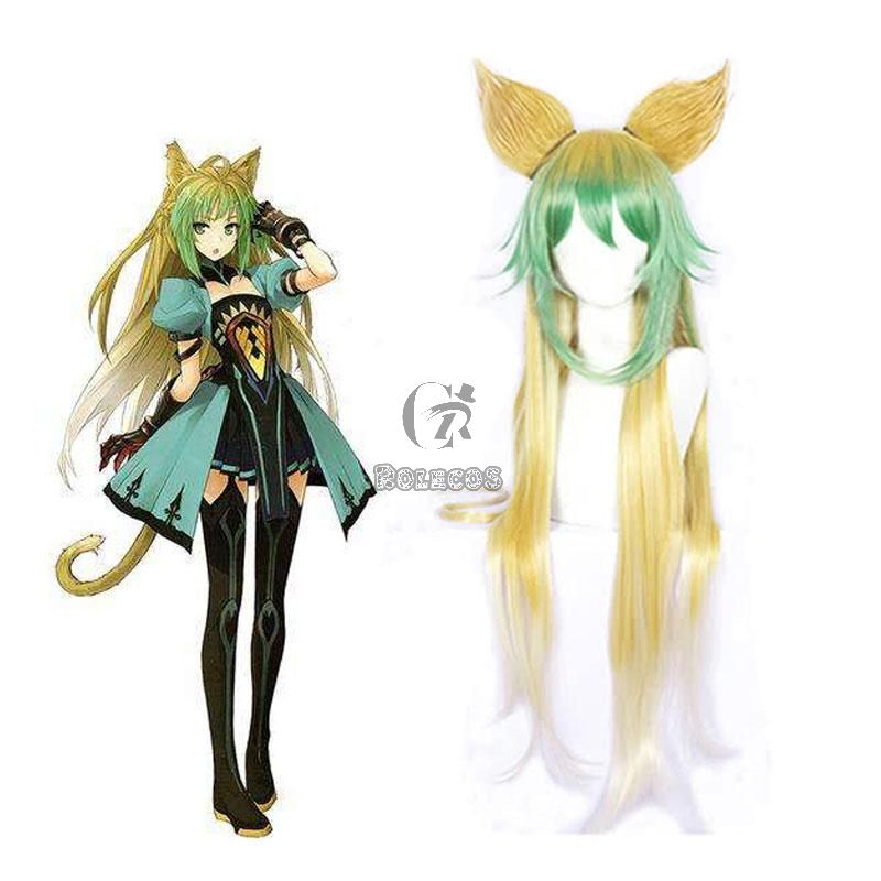 Fate Apocrypha Atalanta Yellow Mixed Green Cosplay Wigs With Ear 